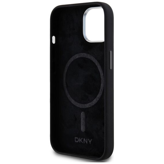 DKNY Liquid Silicone Small Metal Logo MagSafe Case for iPhone 14/15/13 - Black | Techbox