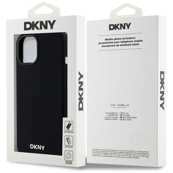 DKNY Liquid Silicone Small Metal Logo MagSafe Case for iPhone 14/15/13 - Black | Techbox