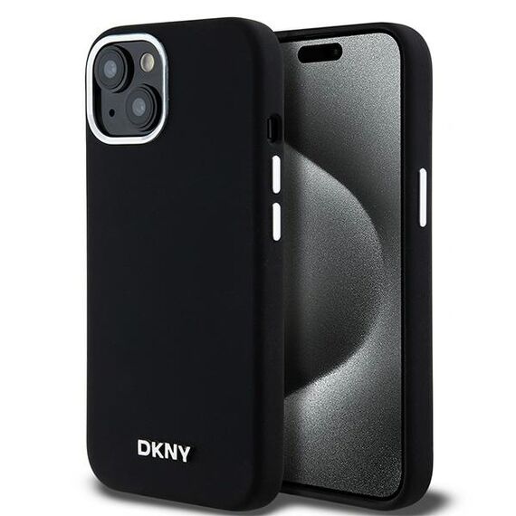 DKNY Liquid Silicone Small Metal Logo MagSafe Case for iPhone 15 Plus / 14 Plus - Black | Techbox