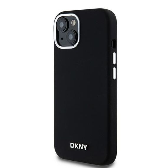 DKNY Liquid Silicone Small Metal Logo MagSafe Case for iPhone 15 Plus / 14 Plus - Black | Techbox