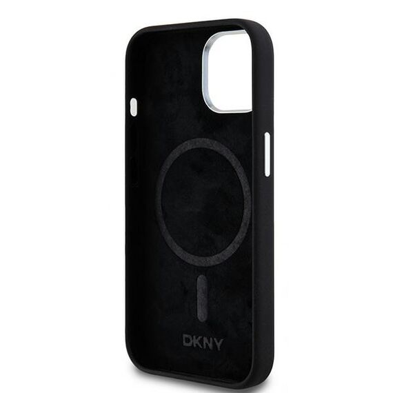 DKNY Liquid Silicone Small Metal Logo MagSafe Case for iPhone 15 Plus / 14 Plus - Black | Techbox