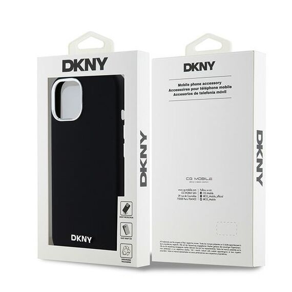 DKNY Liquid Silicone Small Metal Logo MagSafe Case for iPhone 15 Plus / 14 Plus - Black | Techbox