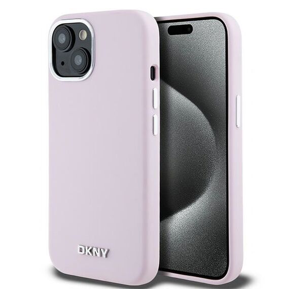 DKNY Liquid Silicone Small Metal Logo MagSafe Case for iPhone 15 Plus / 14 Plus - Pink | Techbox