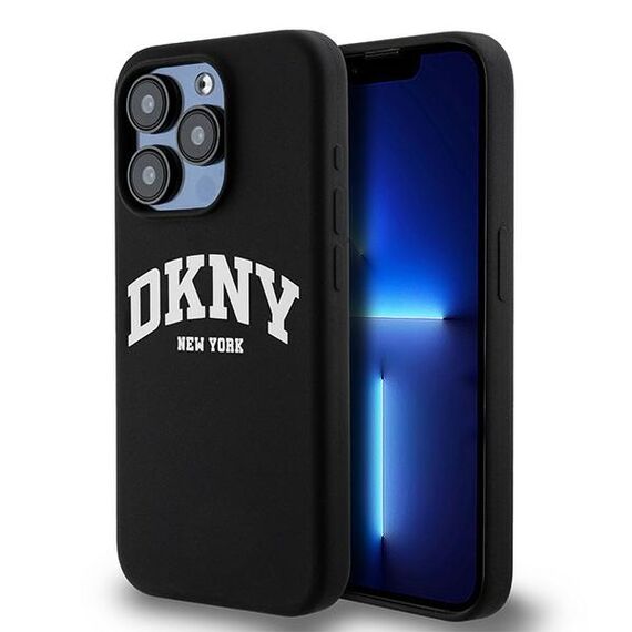DKNY Liquid Silicone White Printed Logo MagSafe iPhone 15 Pro Case - Black | Techbox