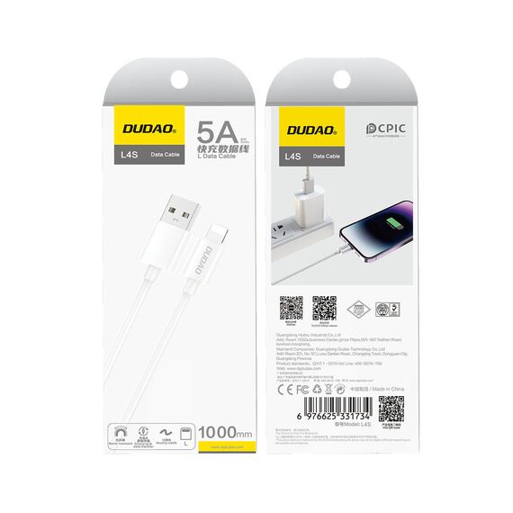 Dudao L4SL USB-A / Lightning 2A cable 1m - white - Cables & Adapters - Cables & Accessories - Techbox