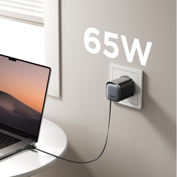 Joyroom JR-TCL02 65W USB-A USB-C GaN charger with built-in USB-C cable - black | Techbox
