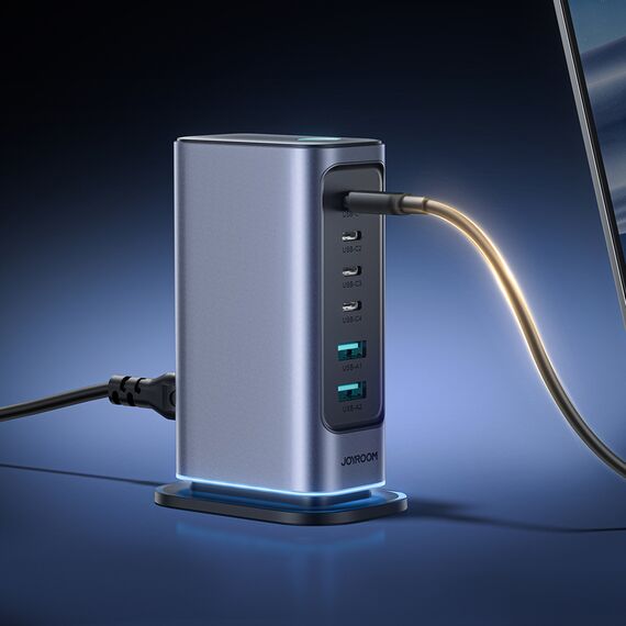 Joyroom JR-TCM02 Multiport GaN Charger 65W EU 4x USB-C 2x USB-A - Dark Gray | Techbox