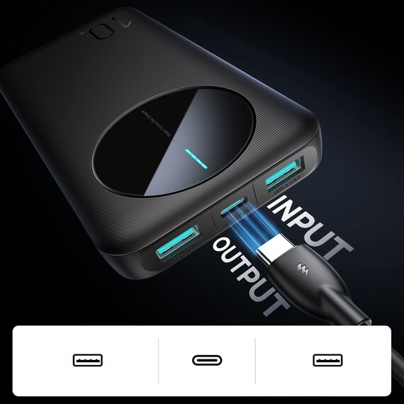 Powerbank Joyroom JR-PBF12 10000mAh 2.4A 2x USB-A 1x USB-C - black | Techbox