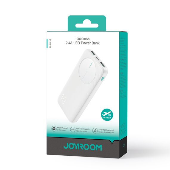 Powerbank Joyroom JR-PBF12 10000mAh 2.4A 2x USB-A 1x USB-C - white | Techbox