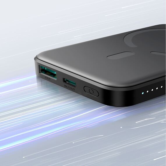 Powerbank Joyroom JR-W020 Mini 5000mAh USB-A USB-C inductive 20W - black + USB-C / USB-C cable | Techbox