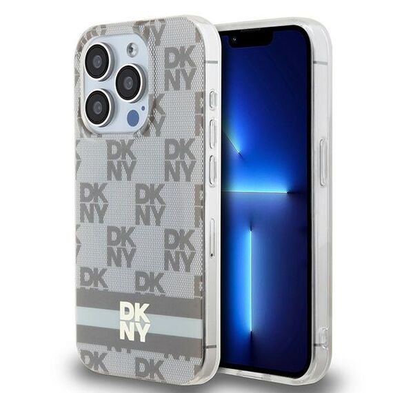 DKNY IML Checkered Mono Pattern &amp; Printed Stripes MagSafe case for iPhone 13 Pro / 13 - beige | Techbox
