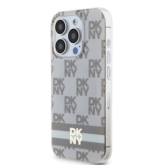 DKNY IML Checkered Mono Pattern &amp; Printed Stripes MagSafe case for iPhone 14 Pro - beige