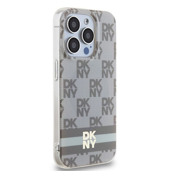 DKNY IML Checkered Mono Pattern &amp; Printed Stripes MagSafe case for iPhone 14 Pro - beige