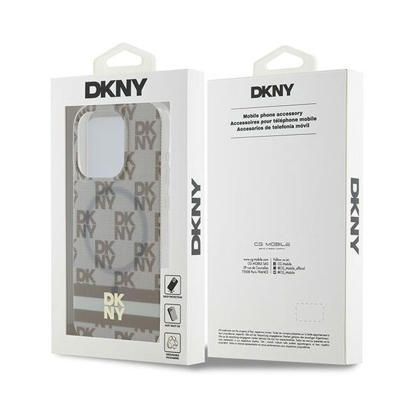 DKNY IML Checkered Mono Pattern &amp; Printed Stripes MagSafe case for iPhone 14 Pro - beige