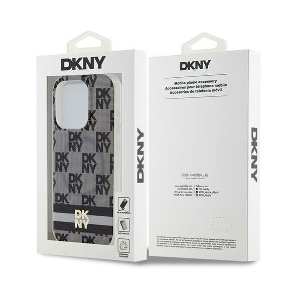 DKNY IML Checkered Mono Pattern &amp; Printed Stripes MagSafe Case for iPhone 14 Pro - Black