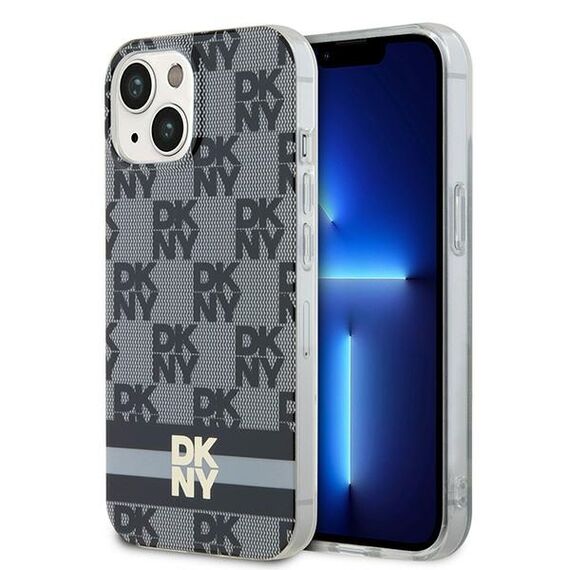 DKNY IML Checkered Mono Pattern &amp; Printed Stripes MagSafe Case for iPhone 15/14/13 - Black | Techbox