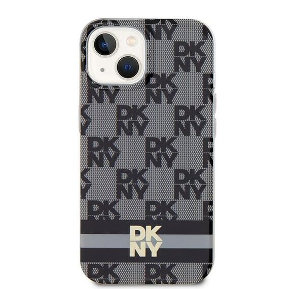 DKNY IML Checkered Mono Pattern &amp; Printed Stripes MagSafe Case for iPhone 15/14/13 - Black | Techbox