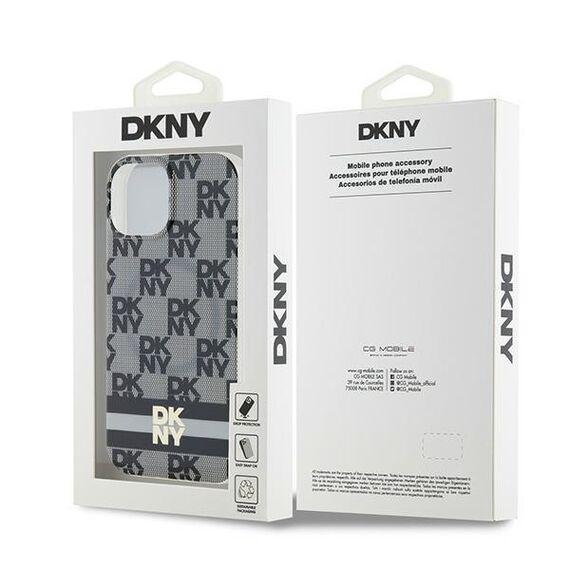 DKNY IML Checkered Mono Pattern &amp; Printed Stripes MagSafe Case for iPhone 15/14/13 - Black | Techbox