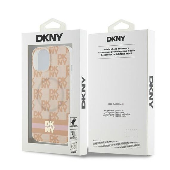 DKNY IML Checkered Mono Pattern &amp; Printed Stripes MagSafe case for iPhone 15 / 14 / 13 - pink | Techbox