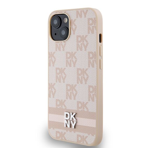 DKNY Leather Checkered Mono Pattern &amp; Printed Stripes case for iPhone 15 / 14 / 13 - pink | Techbox