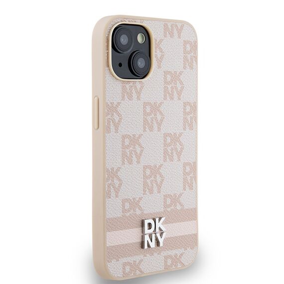 DKNY Leather Checkered Mono Pattern &amp; Printed Stripes case for iPhone 15 / 14 / 13 - pink | Techbox