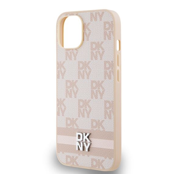 DKNY Leather Checkered Mono Pattern &amp; Printed Stripes case for iPhone 15 / 14 / 13 - pink | Techbox