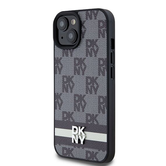DKNY Leather Checkered Mono Pattern &amp; Printed Stripes Case for iPhone 15 Plus / 14 Plus - Black - Apple Cases - Cases - Techbox