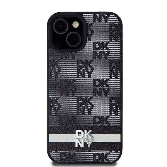 DKNY Leather Checkered Mono Pattern &amp; Printed Stripes Case for iPhone 15 Plus / 14 Plus - Black - Apple Cases - Cases - Techbox