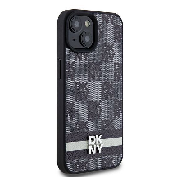 DKNY Leather Checkered Mono Pattern &amp; Printed Stripes Case for iPhone 15 Plus / 14 Plus - Black - Apple Cases - Cases - Techbox