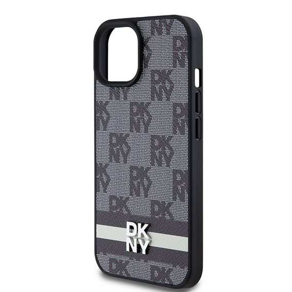 DKNY Leather Checkered Mono Pattern &amp; Printed Stripes Case for iPhone 15 Plus / 14 Plus - Black - Apple Cases - Cases - Techbox