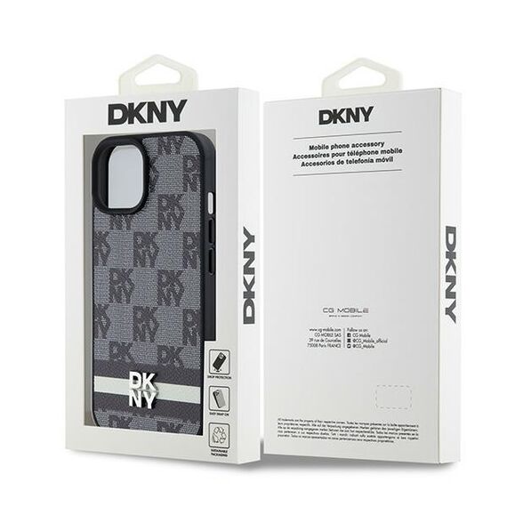 DKNY Leather Checkered Mono Pattern &amp; Printed Stripes Case for iPhone 15 Plus / 14 Plus - Black - Apple Cases - Cases - Techbox