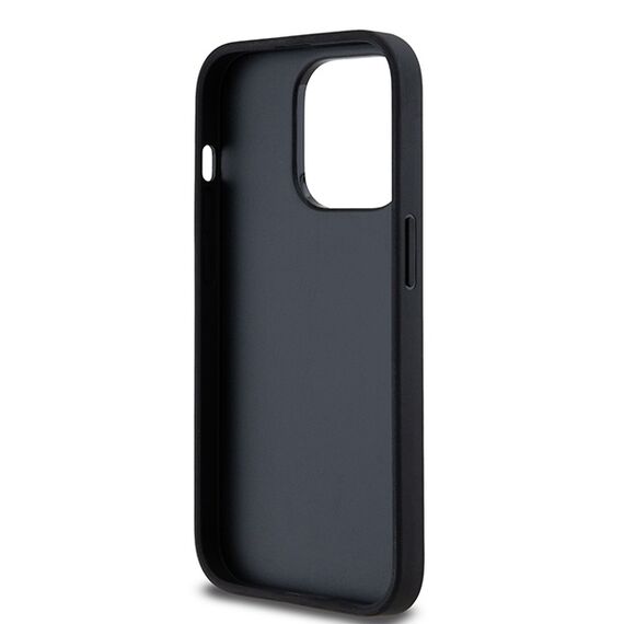 DKNY Leather Checkered Mono Pattern &amp; Printed Stripes iPhone 14 Pro Case - Black | Techbox