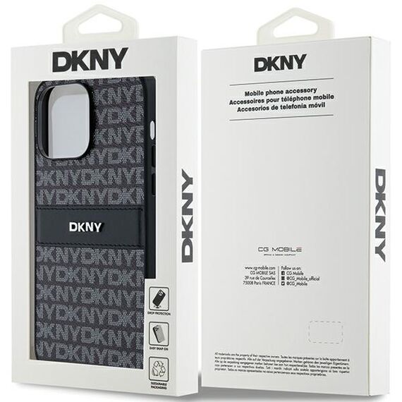 DKNY Leather Mono Stripe &amp; Metal Logo case for iPhone 14 Pro - black | Techbox