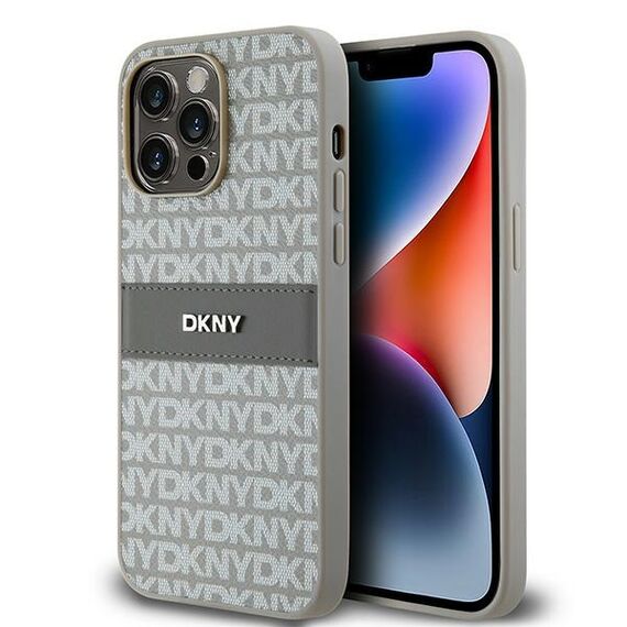 DKNY Leather Mono Stripe &amp; Metal Logo case for iPhone 14 Pro Max - beige | Techbox