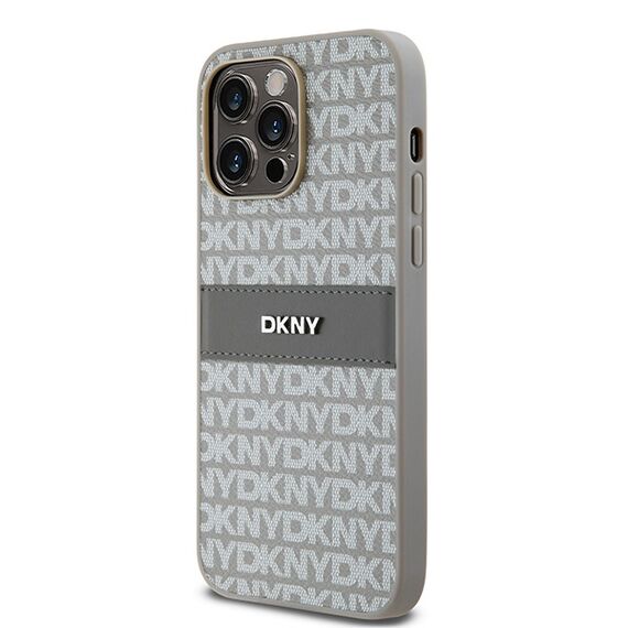 DKNY Leather Mono Stripe &amp; Metal Logo case for iPhone 14 Pro Max - beige | Techbox