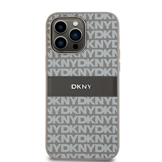 DKNY Leather Mono Stripe &amp; Metal Logo case for iPhone 14 Pro Max - beige | Techbox