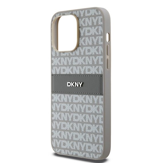 DKNY Leather Mono Stripe &amp; Metal Logo case for iPhone 14 Pro Max - beige | Techbox