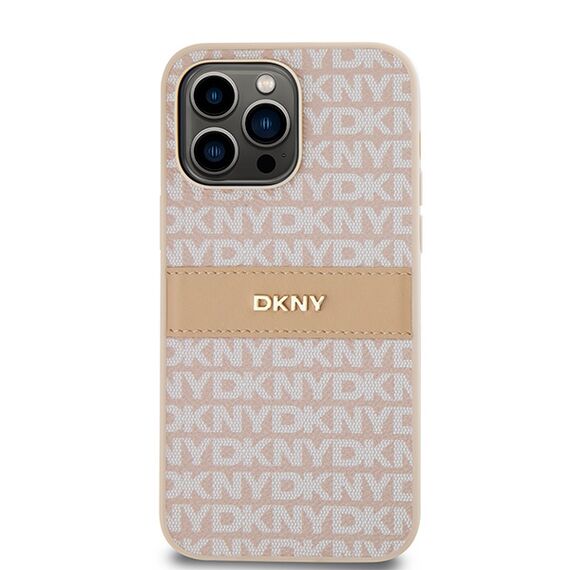 DKNY Leather Mono Stripe &amp; Metal Logo case for iPhone 14 Pro - pink | Techbox