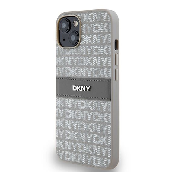 DKNY Leather Mono Stripe &amp; Metal Logo case for iPhone 15 / 14 / 13 - beige | Techbox