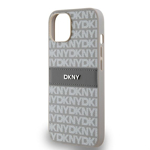 DKNY Leather Mono Stripe &amp; Metal Logo case for iPhone 15 / 14 / 13 - beige | Techbox