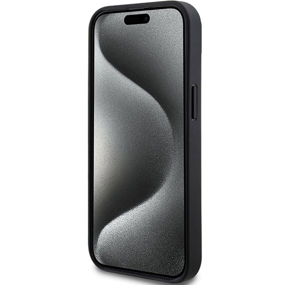 DKNY Leather Mono Stripe &amp; Metal Logo Case for iPhone 15/14/13 - Black | Techbox