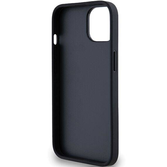 DKNY Leather Mono Stripe &amp; Metal Logo Case for iPhone 15/14/13 - Black | Techbox