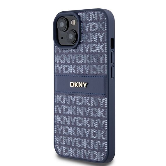 DKNY Leather Mono Stripe &amp; Metal Logo case for iPhone 15 / 14 / 13 - blue | Techbox