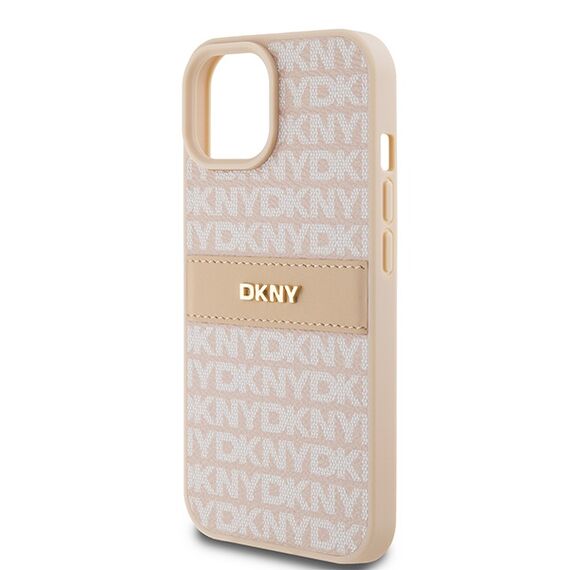 DKNY Leather Mono Stripe &amp; Metal Logo case for iPhone 15 / 14 / 13 - pink | Techbox