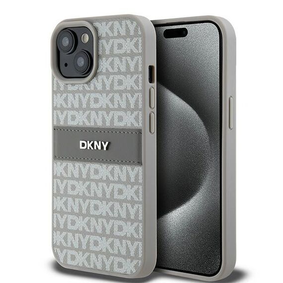 DKNY Leather Mono Stripe &amp; Metal Logo case for iPhone 15 Plus / 14 Plus - beige - Apple Cases - Cases - Techbox