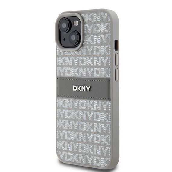 DKNY Leather Mono Stripe &amp; Metal Logo case for iPhone 15 Plus / 14 Plus - beige - Apple Cases - Cases - Techbox