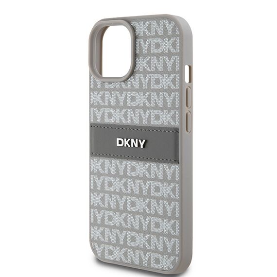 DKNY Leather Mono Stripe &amp; Metal Logo case for iPhone 15 Plus / 14 Plus - beige - Apple Cases - Cases - Techbox