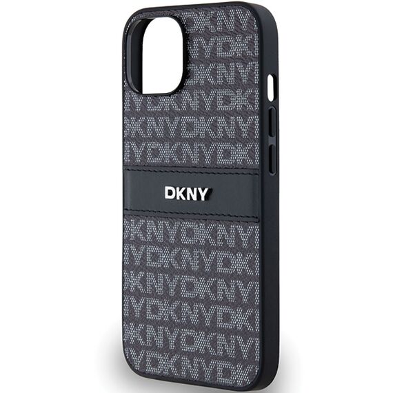 DKNY Leather Mono Stripe &amp; Metal Logo Case for iPhone 15 Plus / 14 Plus - Black - Apple Cases - Cases - Techbox