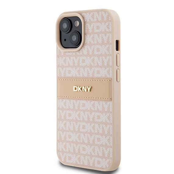 DKNY Leather Mono Stripe &amp; Metal Logo Case for iPhone 15 Plus / 14 Plus - Pink | Techbox