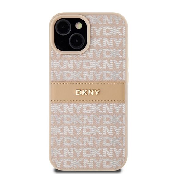 DKNY Leather Mono Stripe &amp; Metal Logo Case for iPhone 15 Plus / 14 Plus - Pink | Techbox